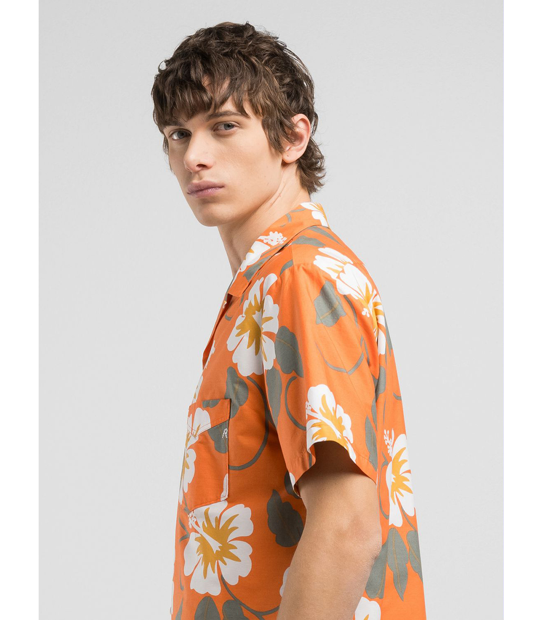 コットンポプリン ハイビスカスアロハシャツ（セットアップモデル） 詳細画像 オレンジ 5